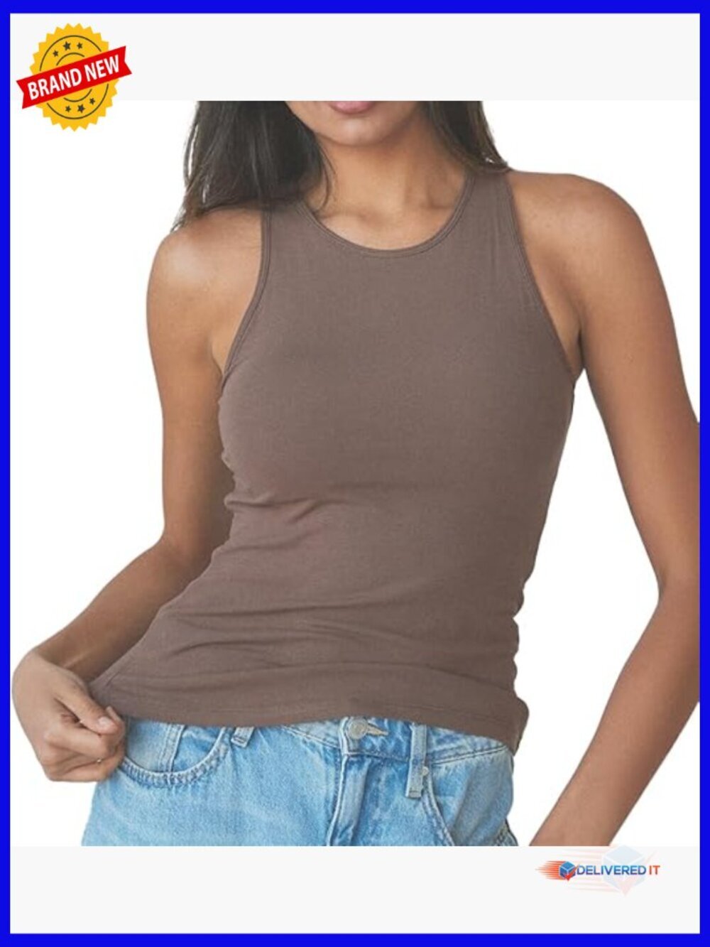High Neck Built-In Bra Tank Top, Racerback Full Length Camisole, Women Tanks